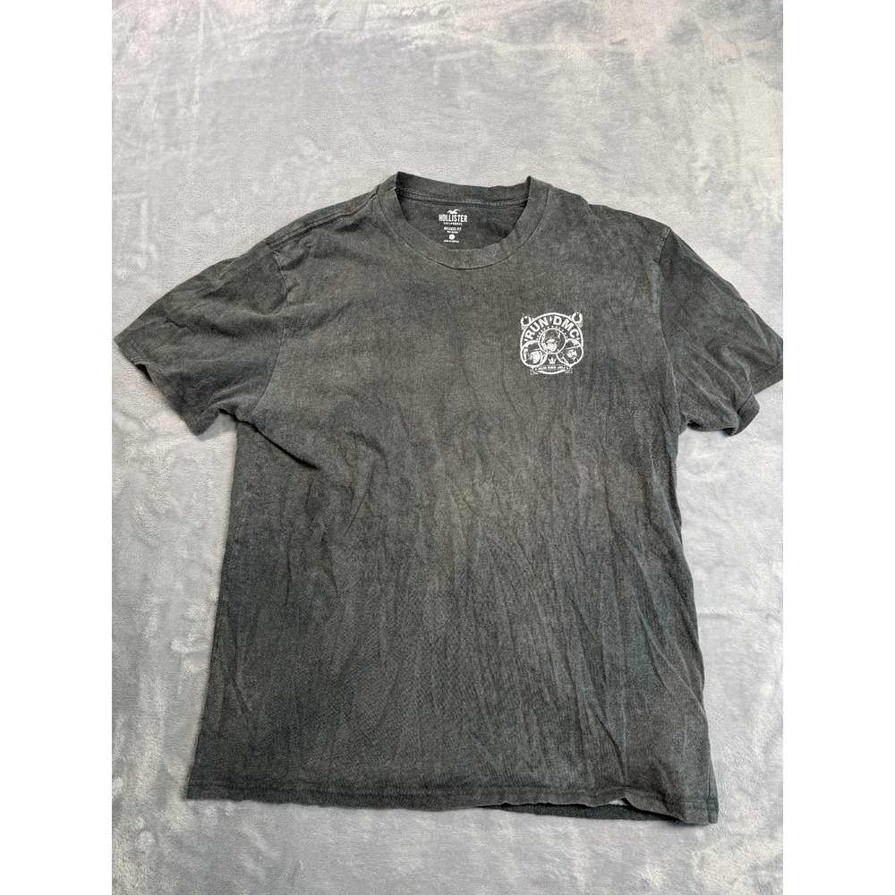 Hollister Run DMC California T Shirt Mens L Black Cotton Acid Wash Relaxed Fit